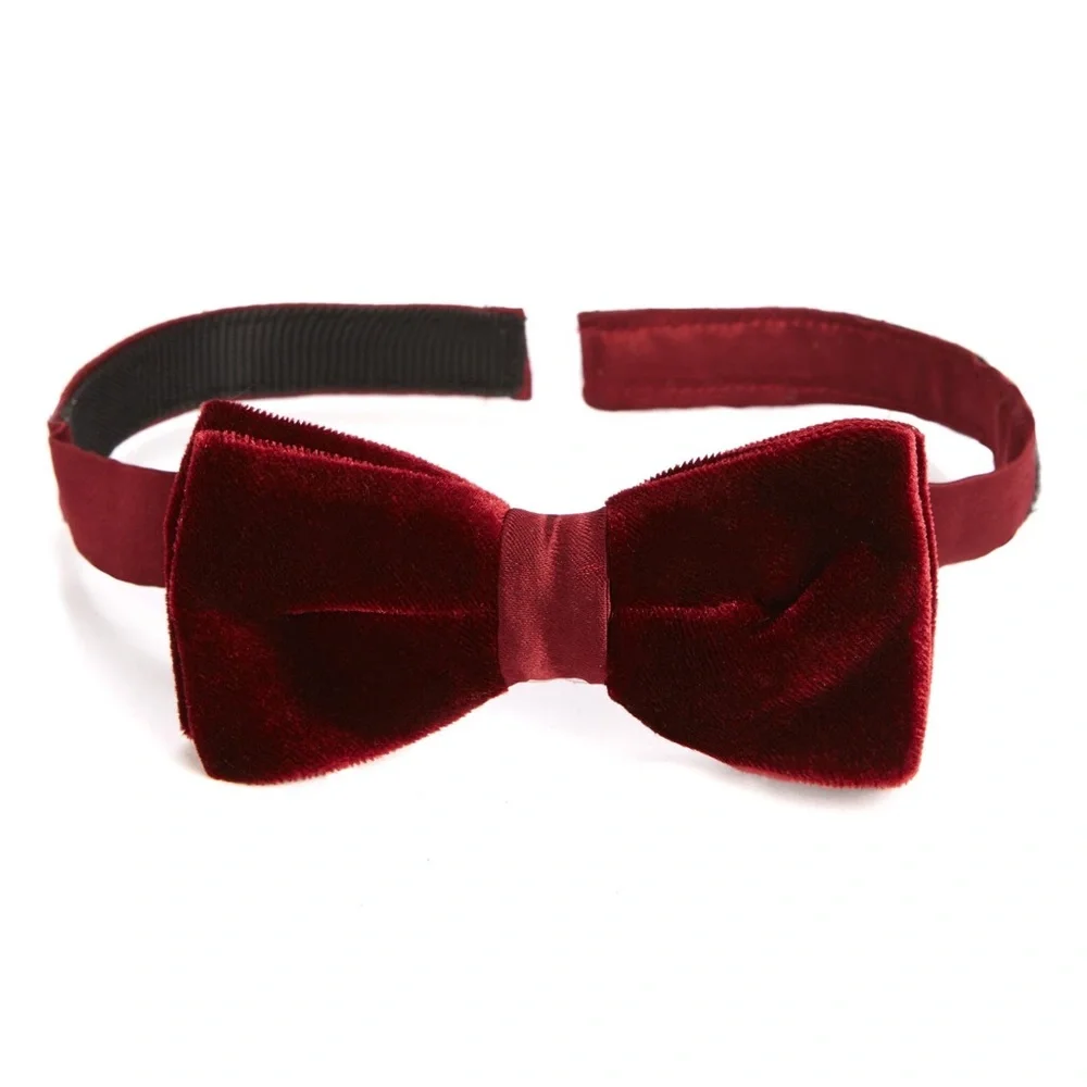 NORDSTROM FAMILY MOMENTS BOYS VELVET PRE-TIED BOW TIE BURGUNDY OS ADJUSTABLE NEW